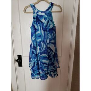 NWT Sandra Darren Women's Sleeveless Printed Floral Chiffon Halter Neck Dress 10